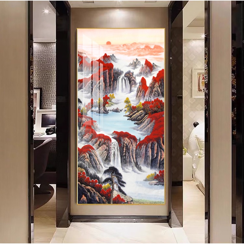 【鸿运当头】手工砂岩装饰画风水画客厅壁画入户山水背景走廊过道