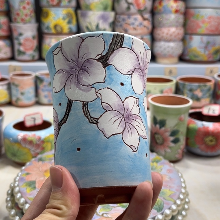 手绘多肉植物花盆景德镇粗陶花盆8