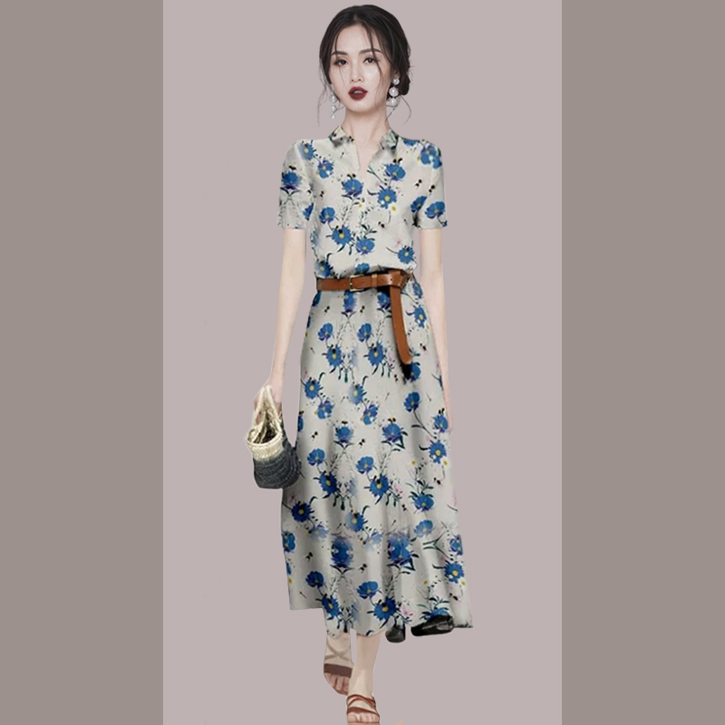 洋气减龄气质套装夏季2025新款女装短袖印花衬衫半身裙两件套