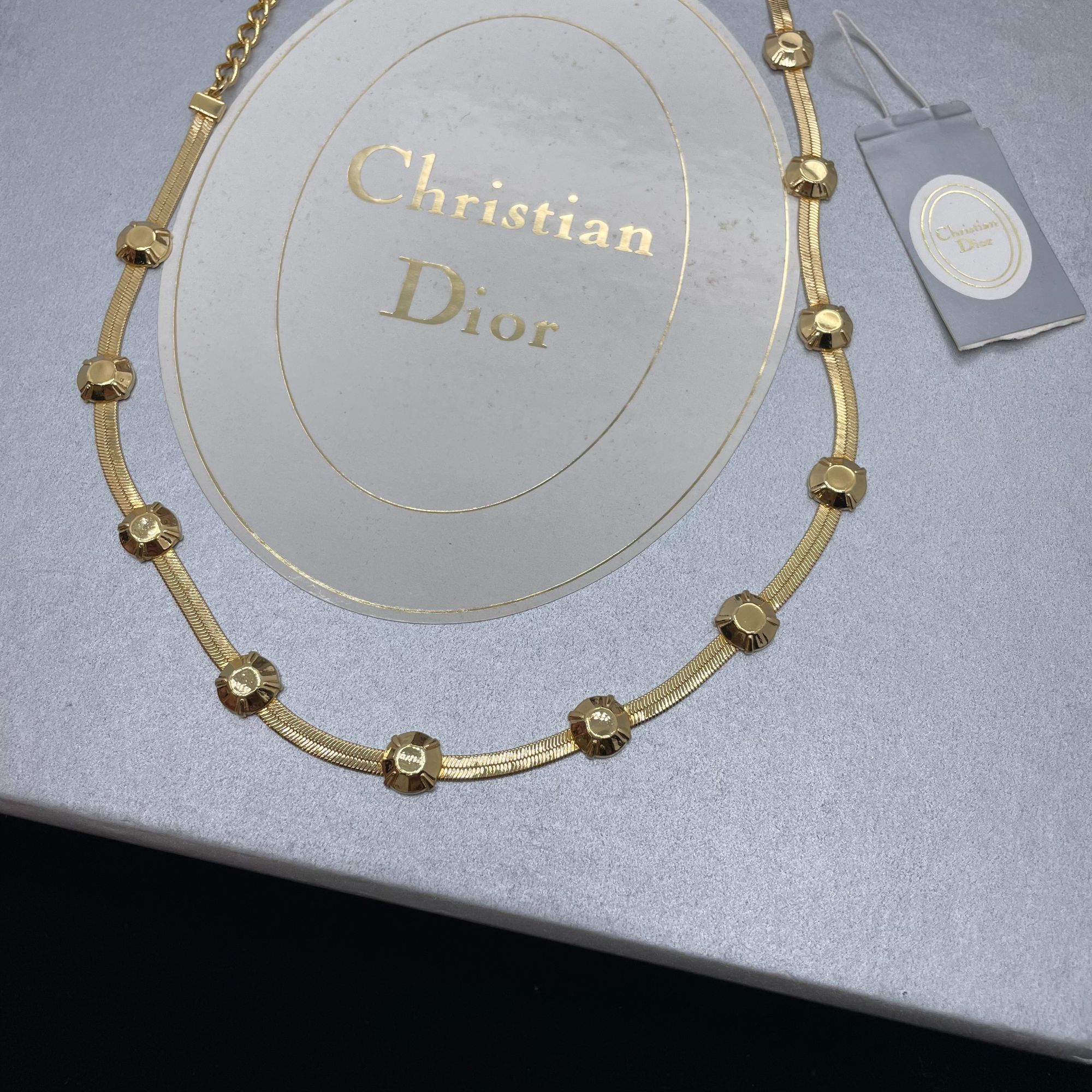95新 DIOR/迪奥 金色小方块蛇骨链/d01785