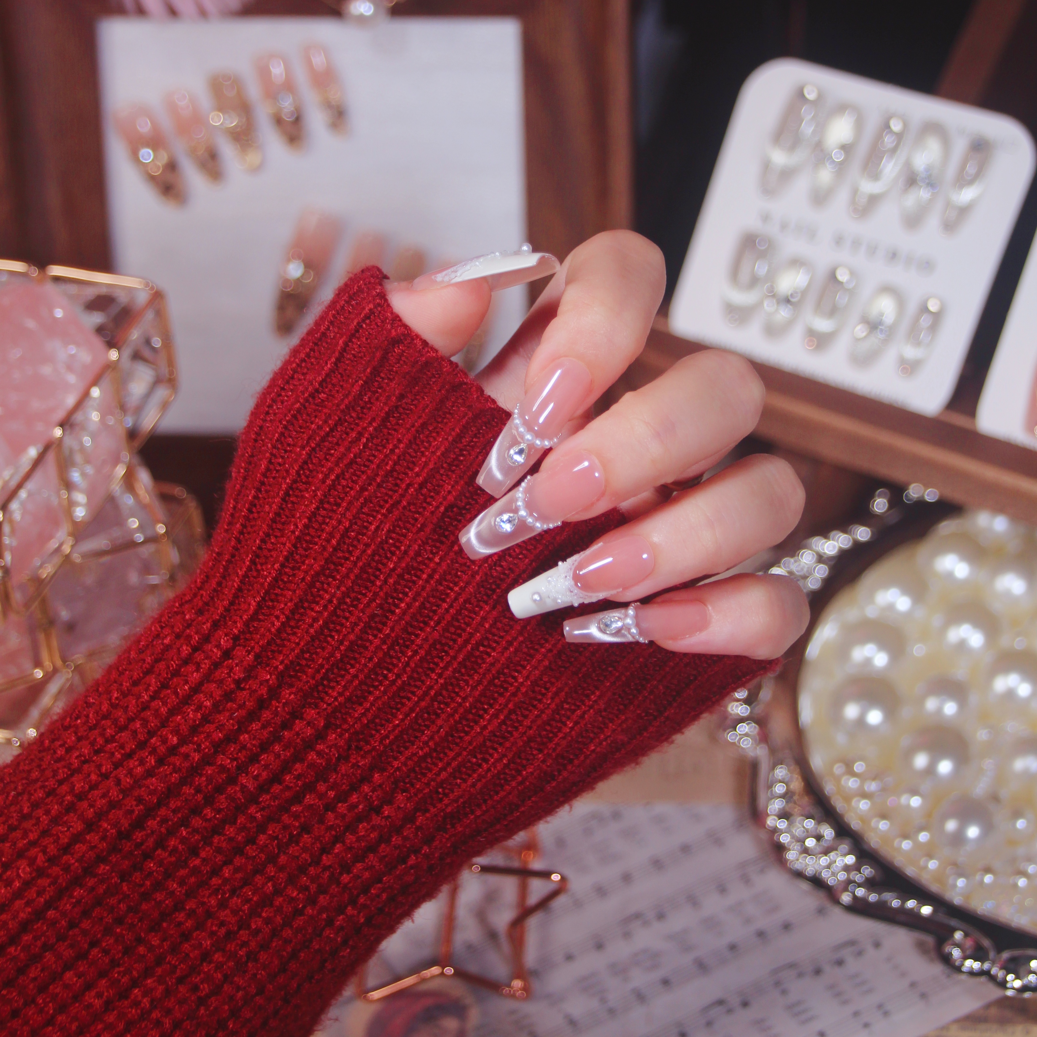 【白色宫殿】简约气质纯欲风法式猫眼显白百搭手工穿戴甲