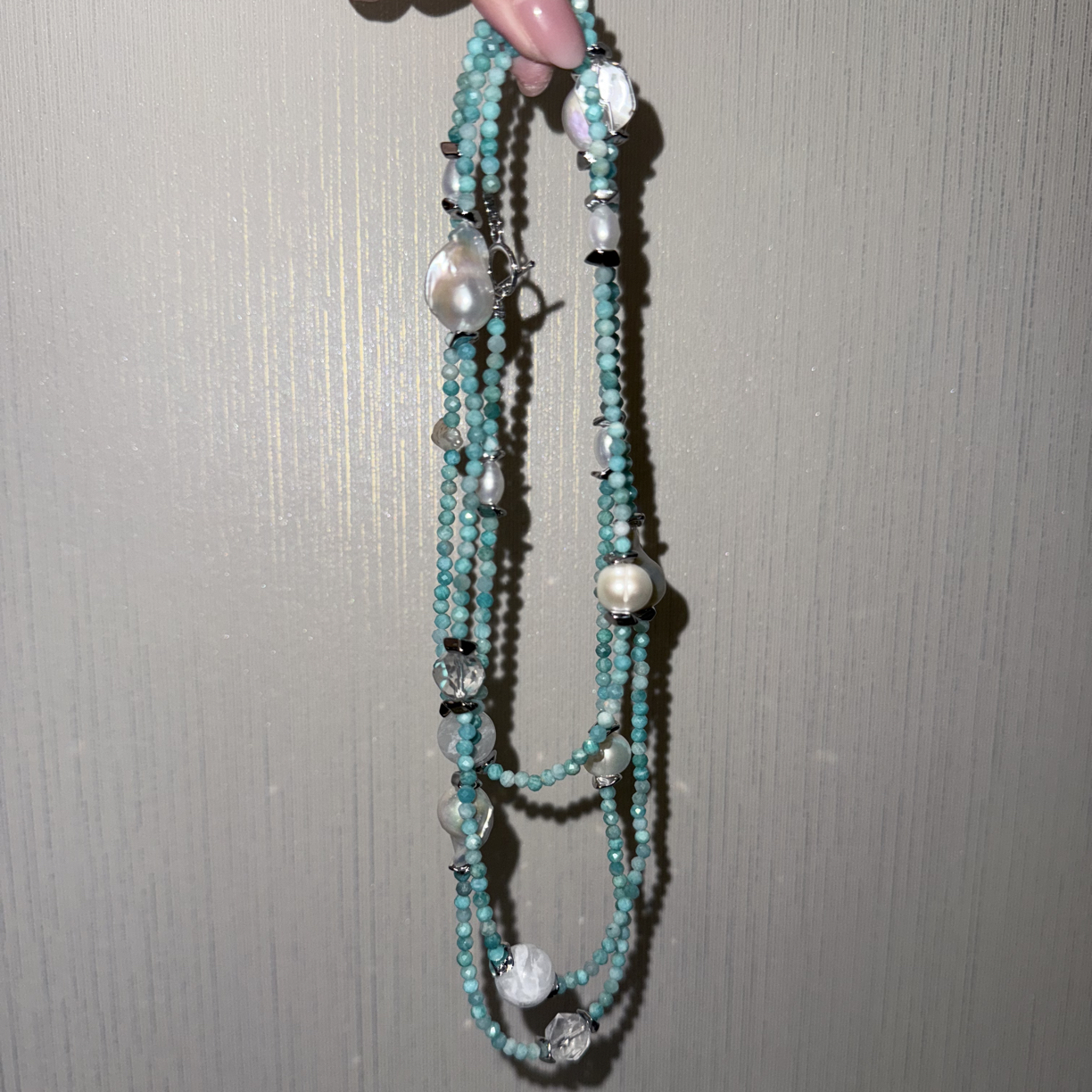 非金属珐琅项链 春天蓝蓝多层雪花复古项链