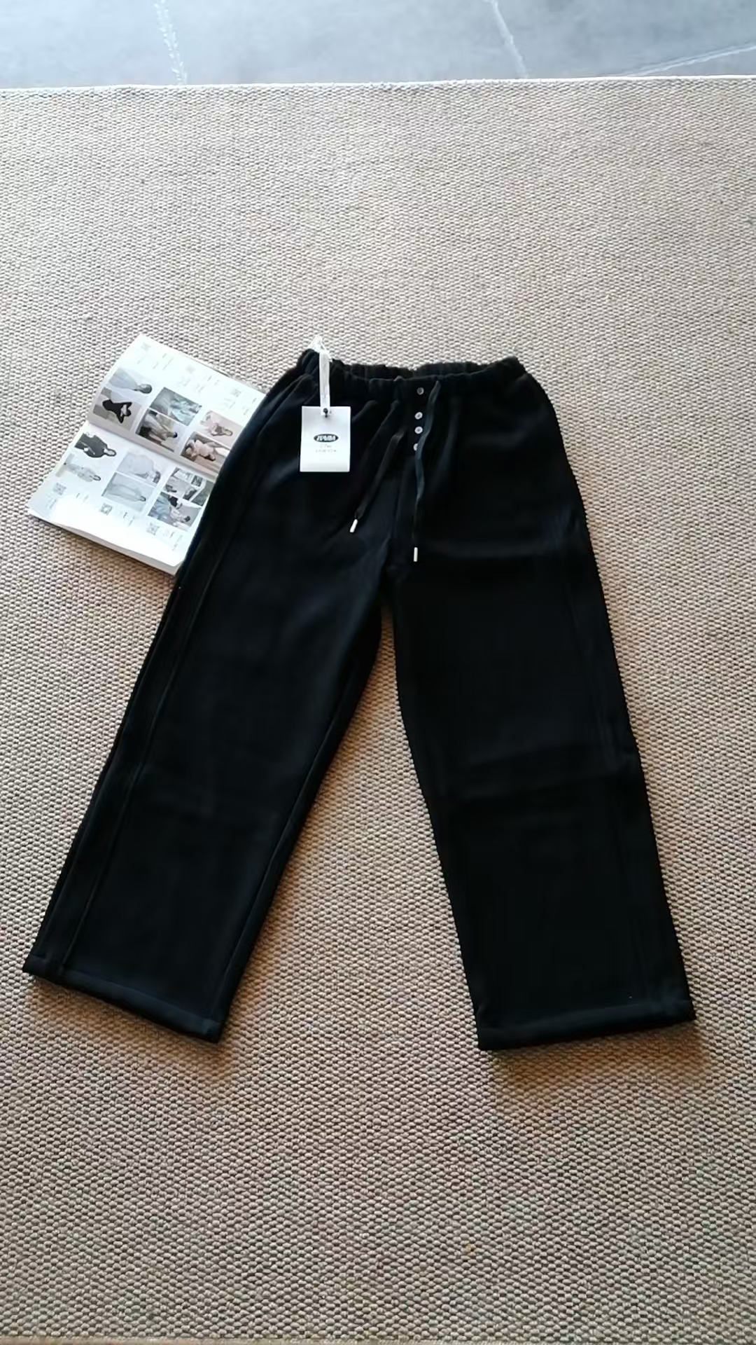 冬季大码加绒加厚松紧腰纯色阔腿裤破洞拼接加绒休闲裤长裤25D102