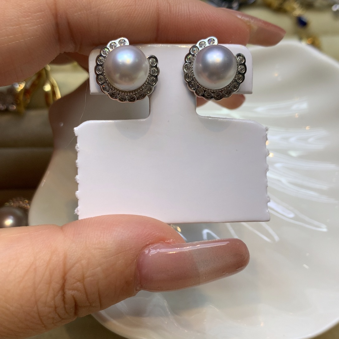 银S925镶嵌耳饰海水珍珠