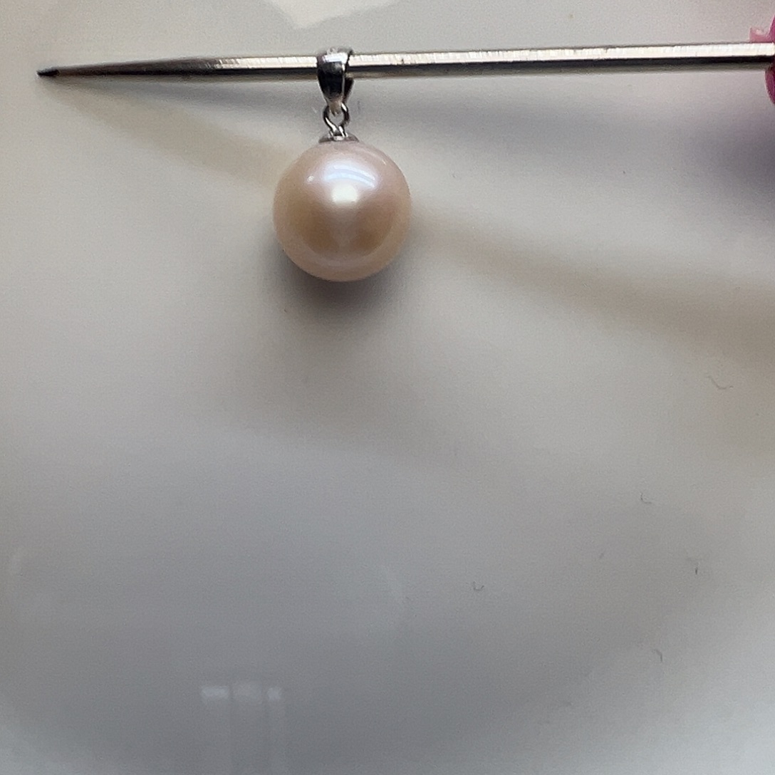 银S925镶嵌淡水珍珠吊坠(不含链)11mm正圆无瑕