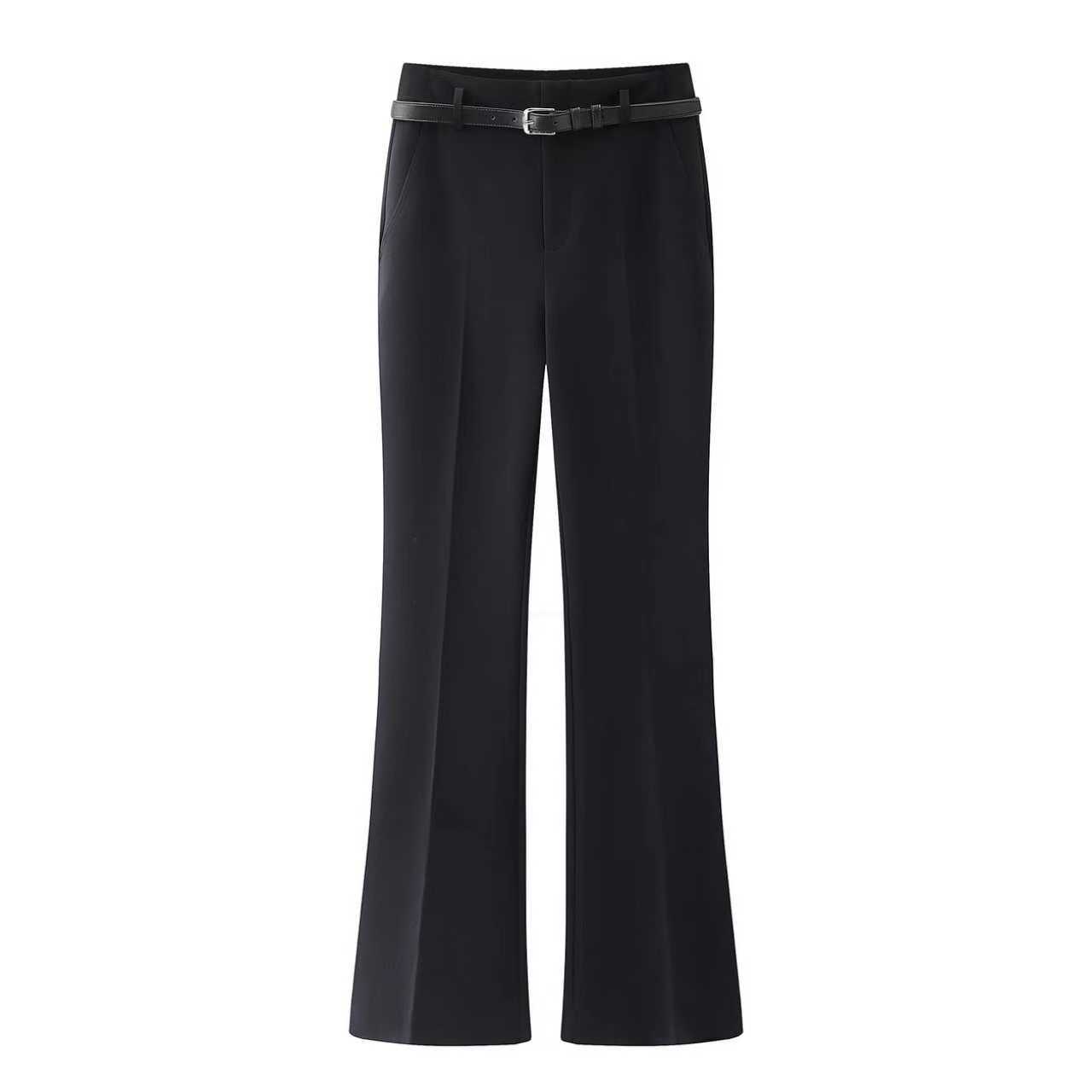 艾2026春新款通勤简约显瘦附腰带垂感微喇裤休闲裤子311110