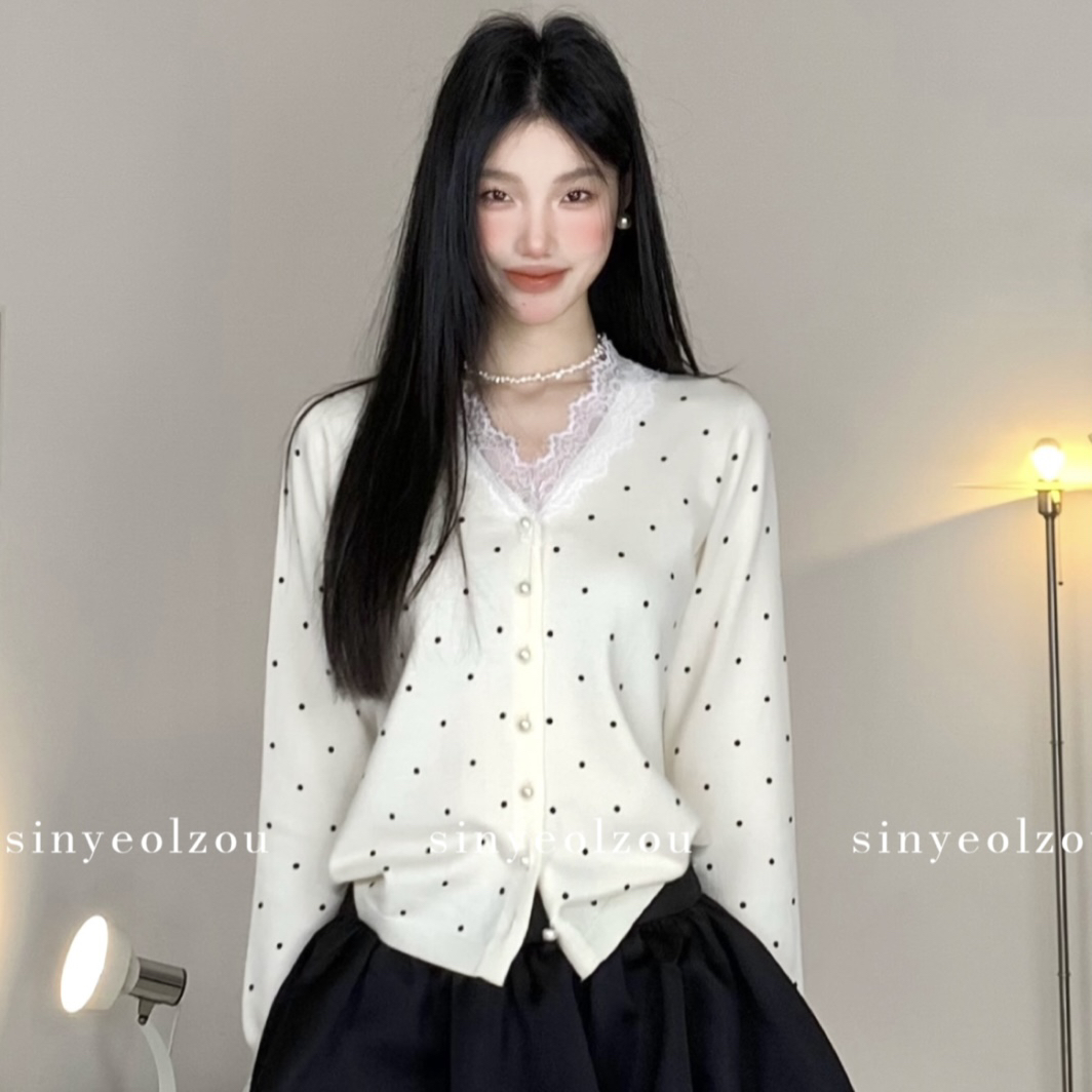 sinyeolzou 波点蕾丝糯糯上衣 #2138