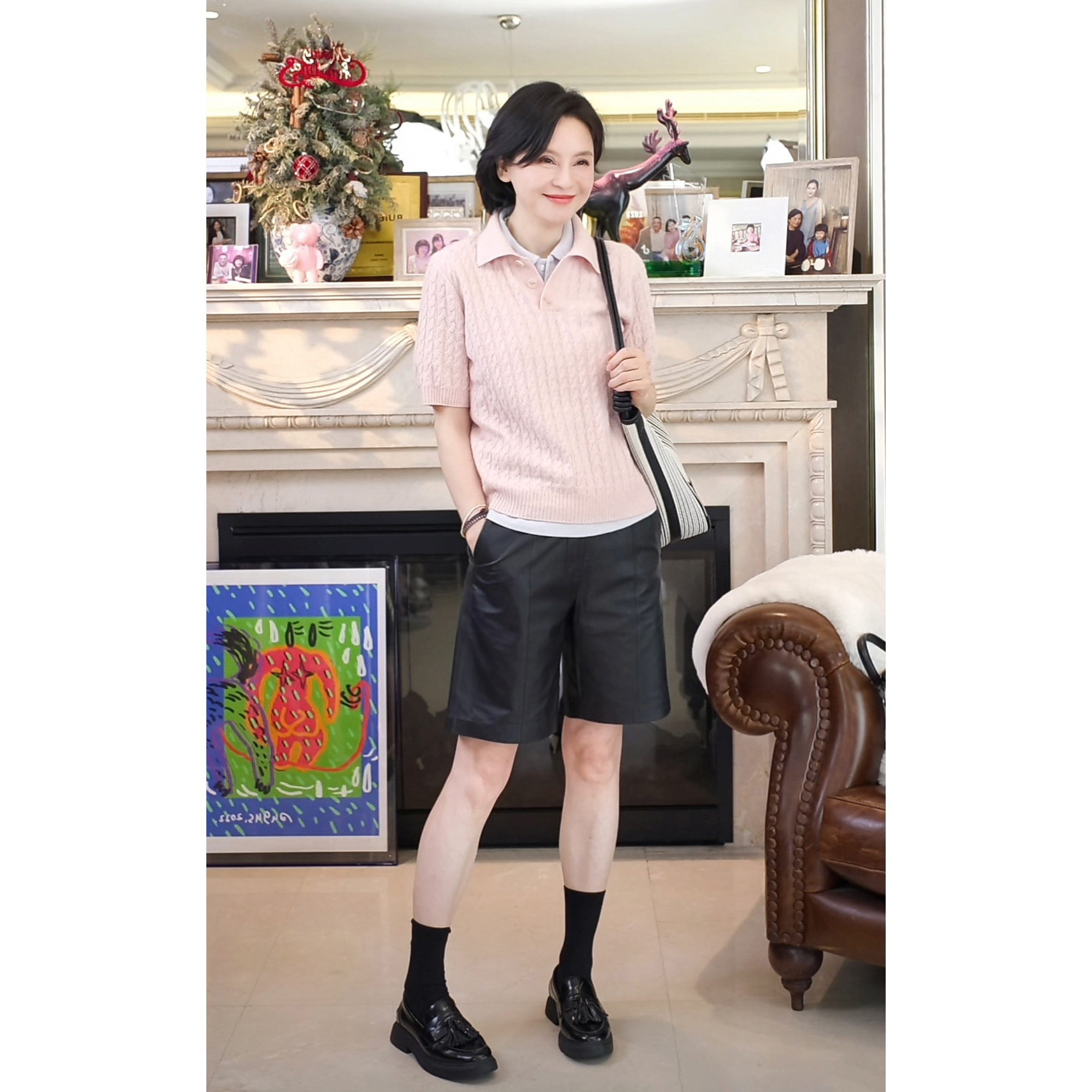 我是摩羯 温网风 小金豆日本岛精无缝优雅短袖绞花秋针织衫