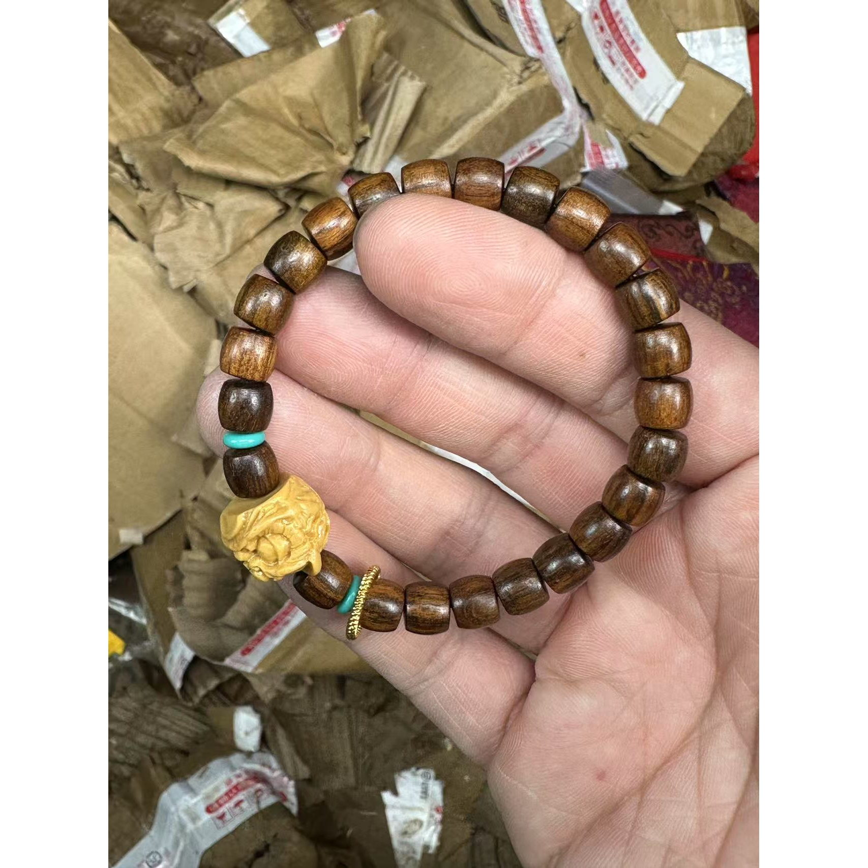 0015-醒狮老料桶型单圈手串an0015（无礼盒）