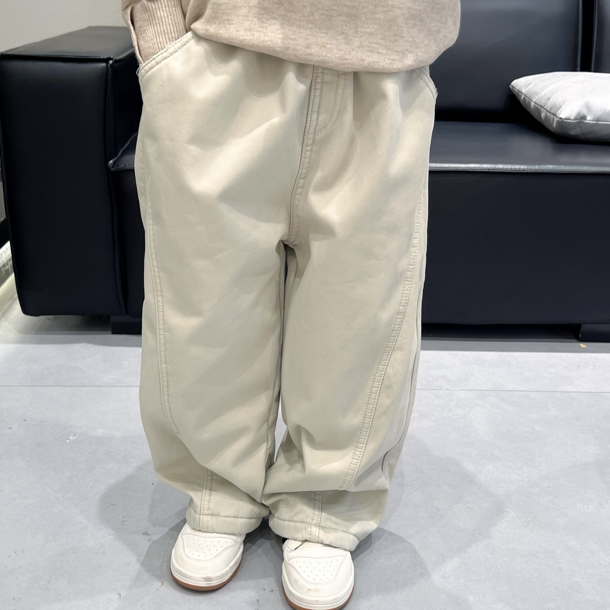 2025男童冬季新款山系纯色宝宝长裤拼接一体绒加厚儿童休闲裤