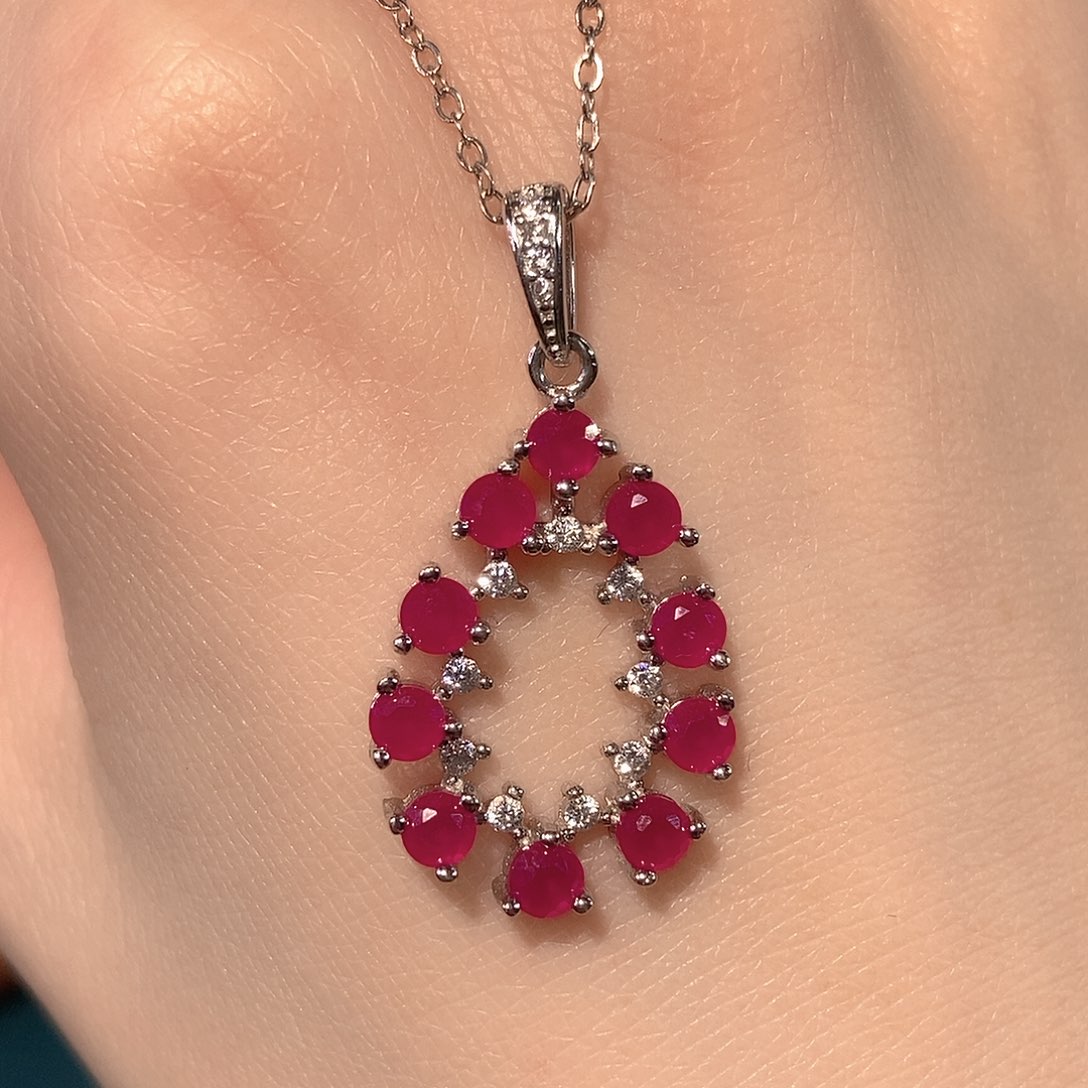 红宝石颈饰银S925镶嵌