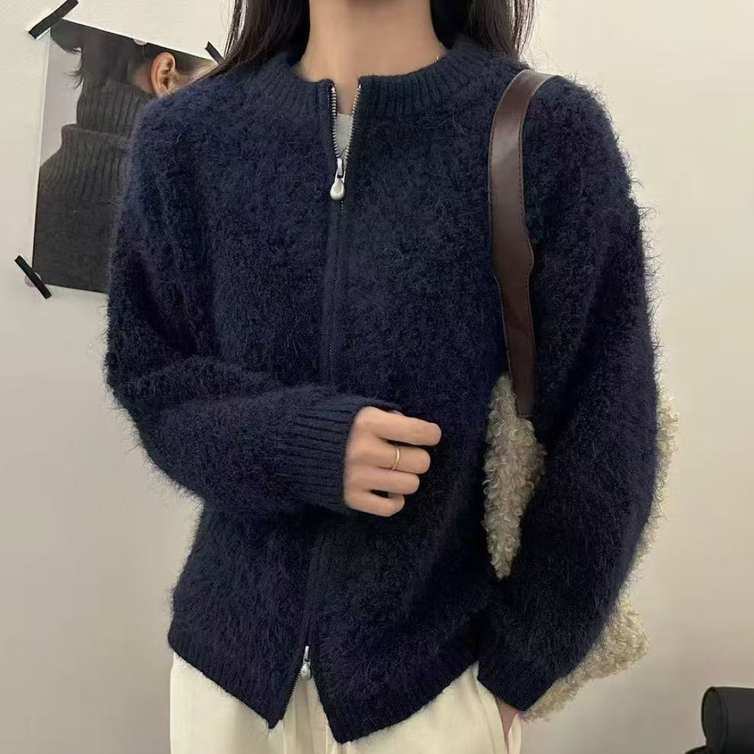 2025秋冬新款韩版慵懒风圈圈绒拉链开衫圆领上衣032