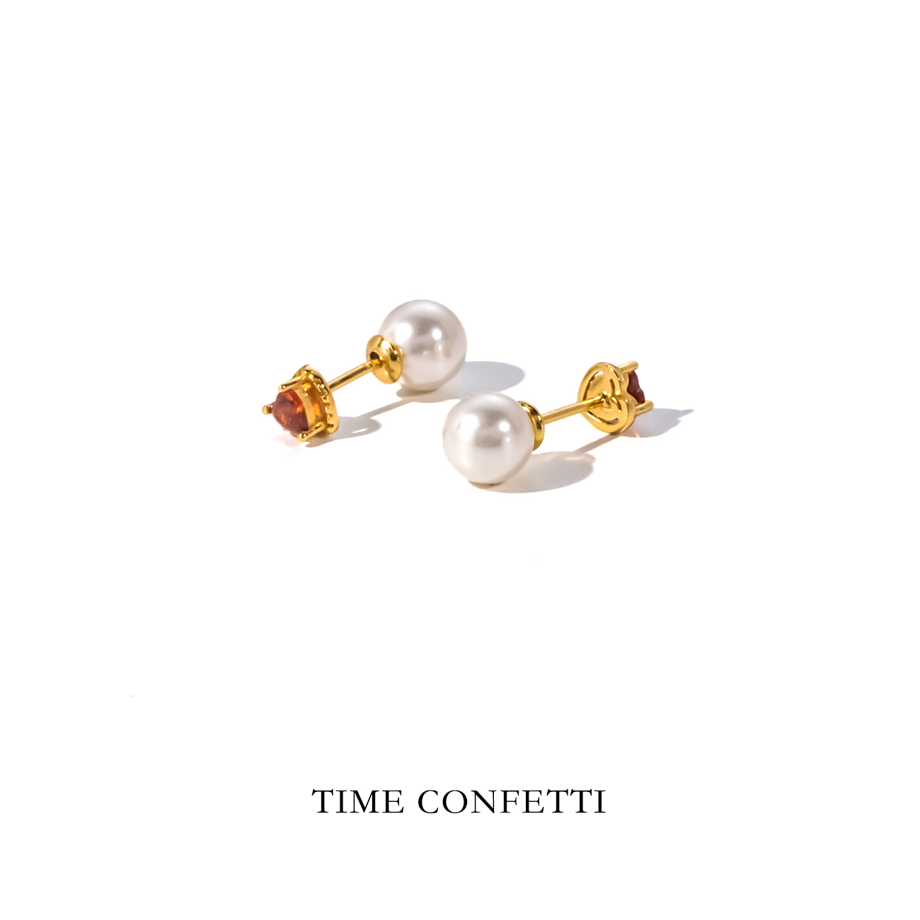 925银耳饰 镀K金【孙二娘】红色-精致气质简约珠珠耳钉TC 10773