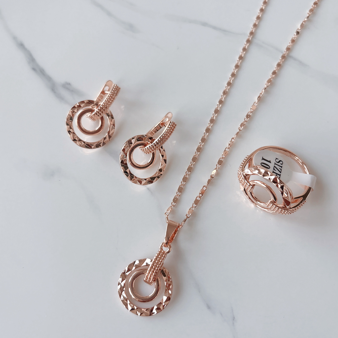 铜合金耳饰 0141玫瑰金色新款三件套首饰气质百搭韩版耳环轻奢