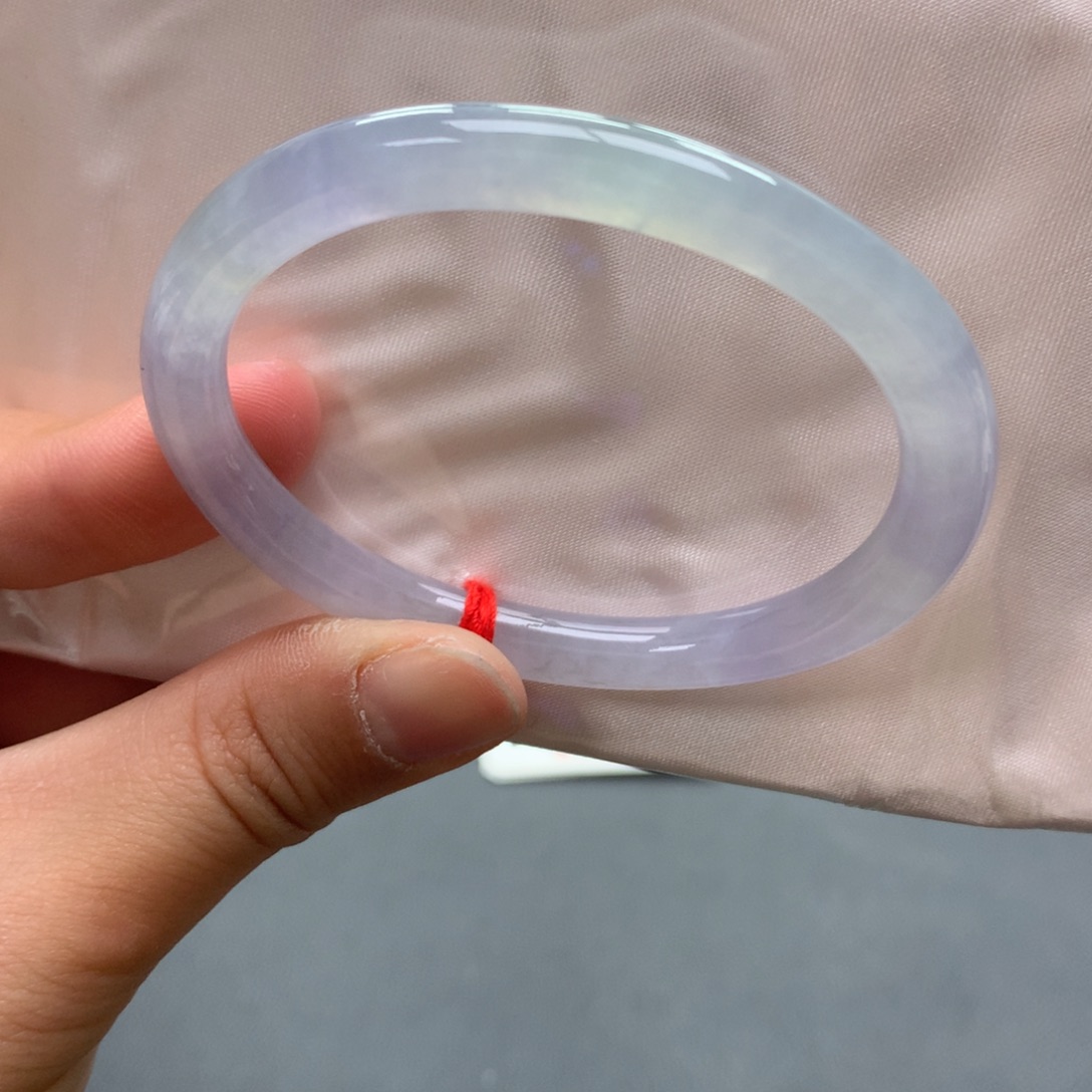 翡翠未镶嵌手镯7号52.8圆条贵妃冰紫包容