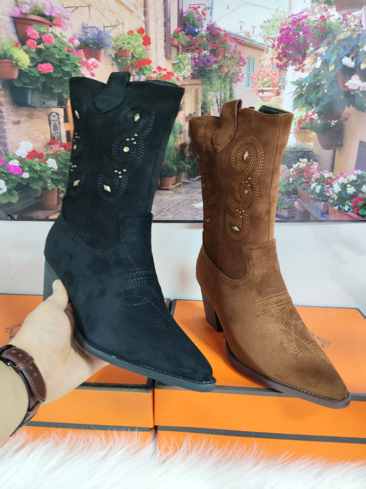 A8952中筒靴时尚民族风复古时装靴女靴女士高筒长靴高跟