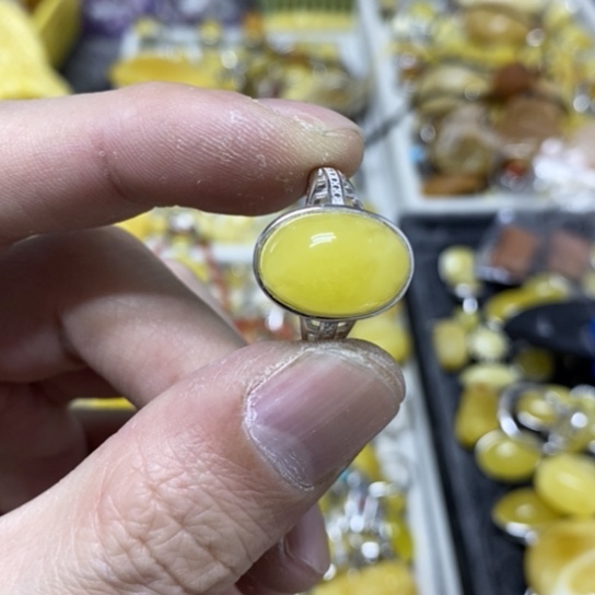 蜜蜡裸石银S925镶嵌戒指