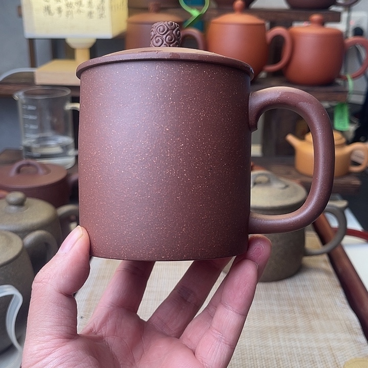 茶杯紫砂手工底潮青祥云杯