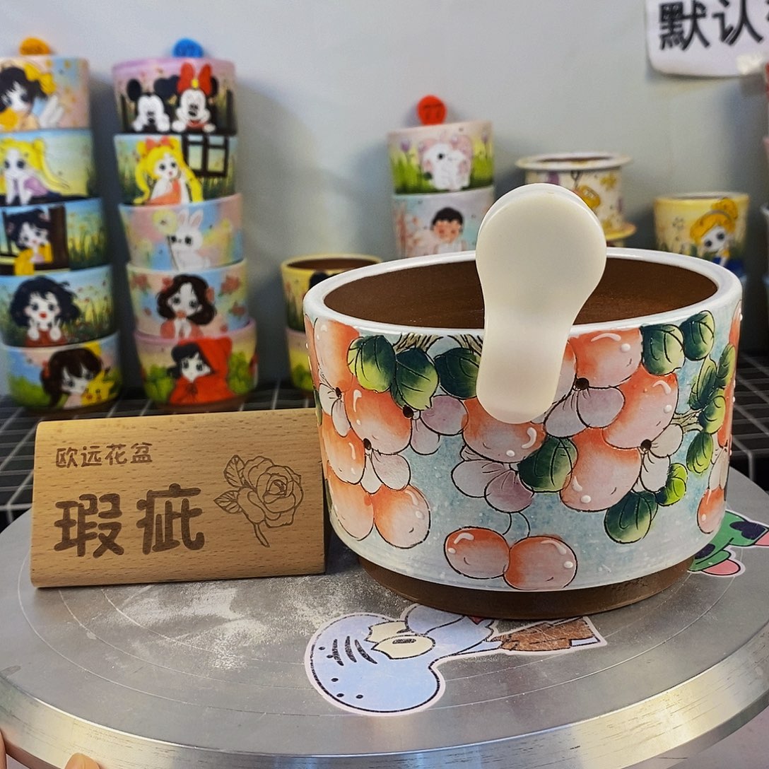 紫砂花盆红陶手绘花盆