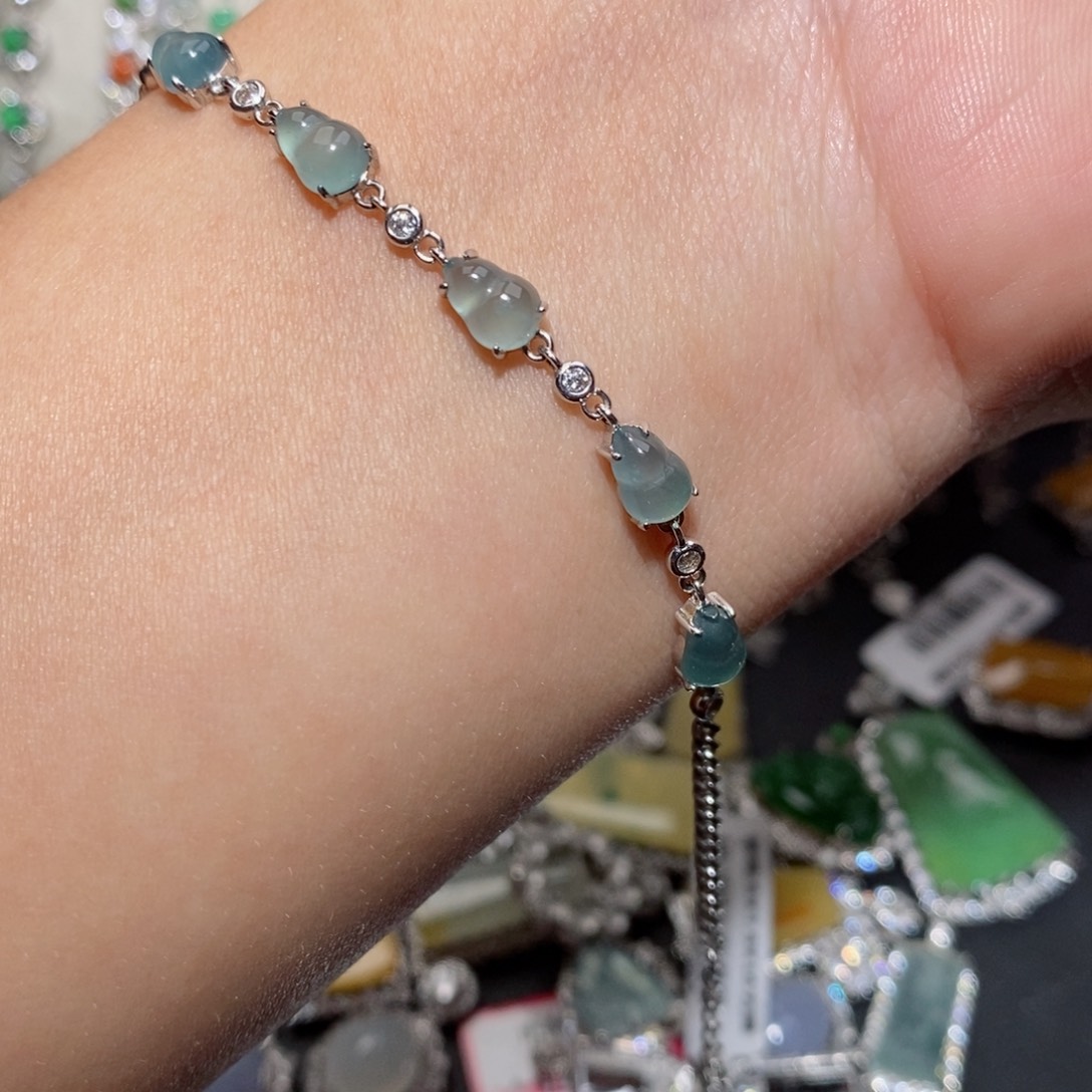 翡翠手链银S925镶嵌n n k k