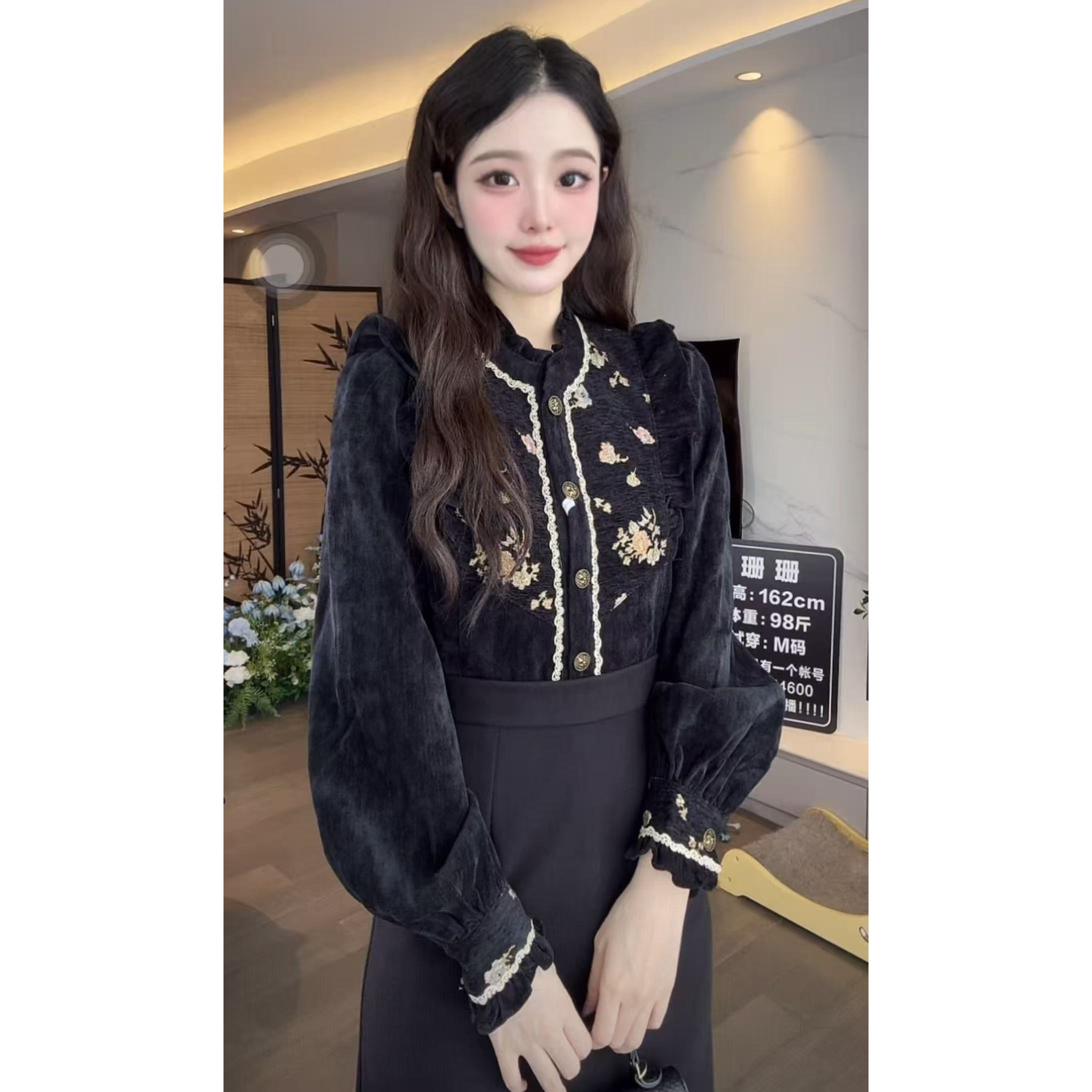 【现货现发】加绒加厚款 法式小香风温柔气质穿搭秋冬小众长袖衬衫