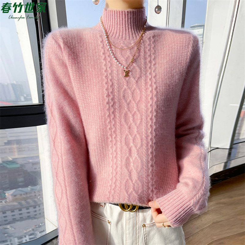 春竹世家加厚女款宽松高领加厚针织羊毛衫2025秋冬新款羊绒打底衫