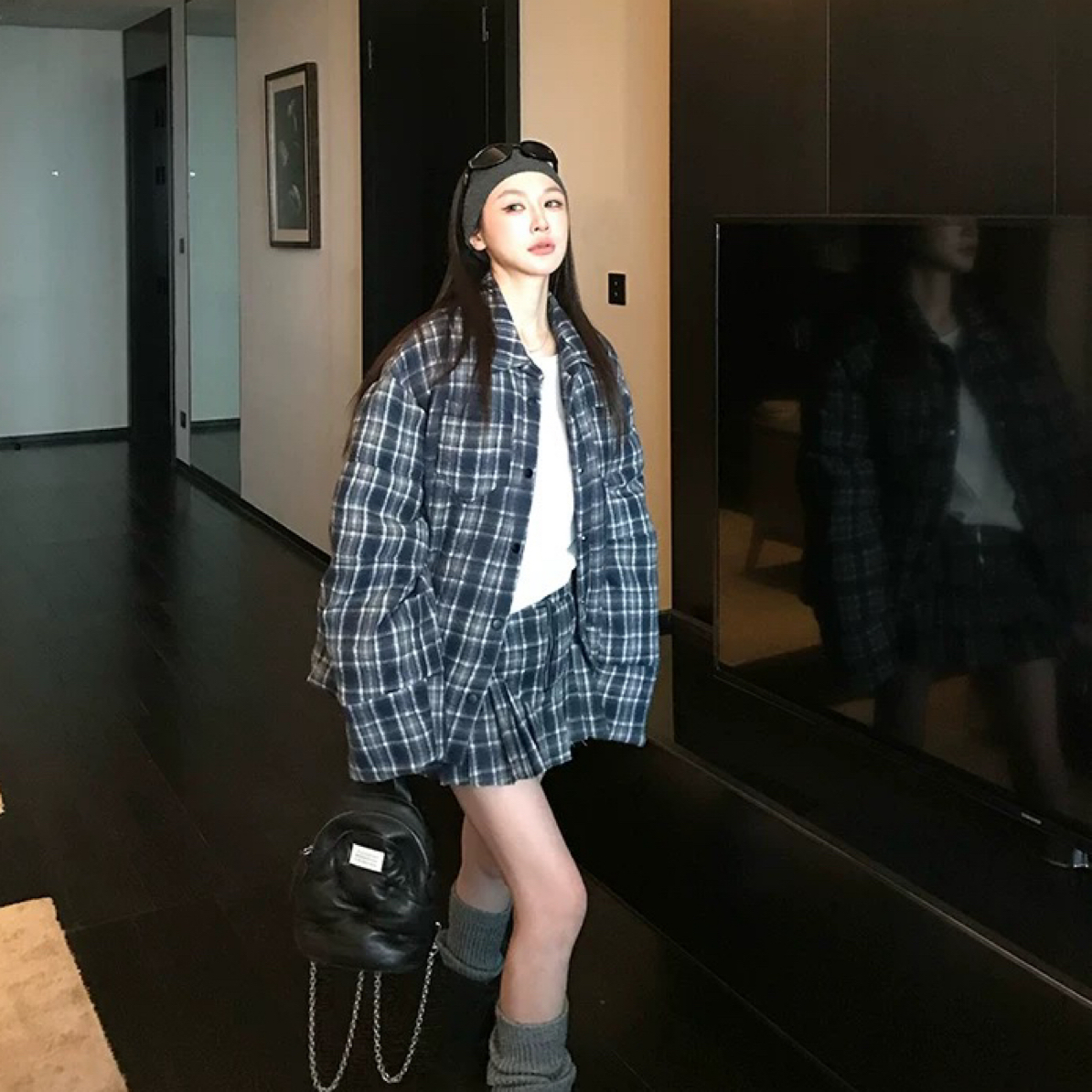 海盐特调 INS风格纹棉服女冬季百褶裙套装