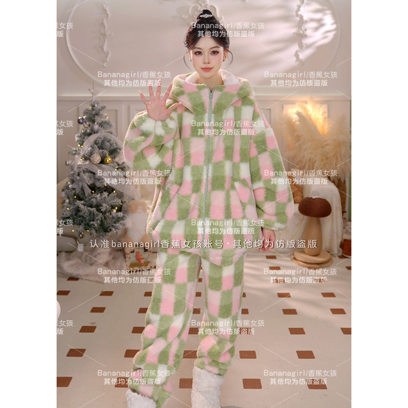 Bananagirl【四月物语】极寒睡衣女秋冬加绒连帽外套家居服可外穿