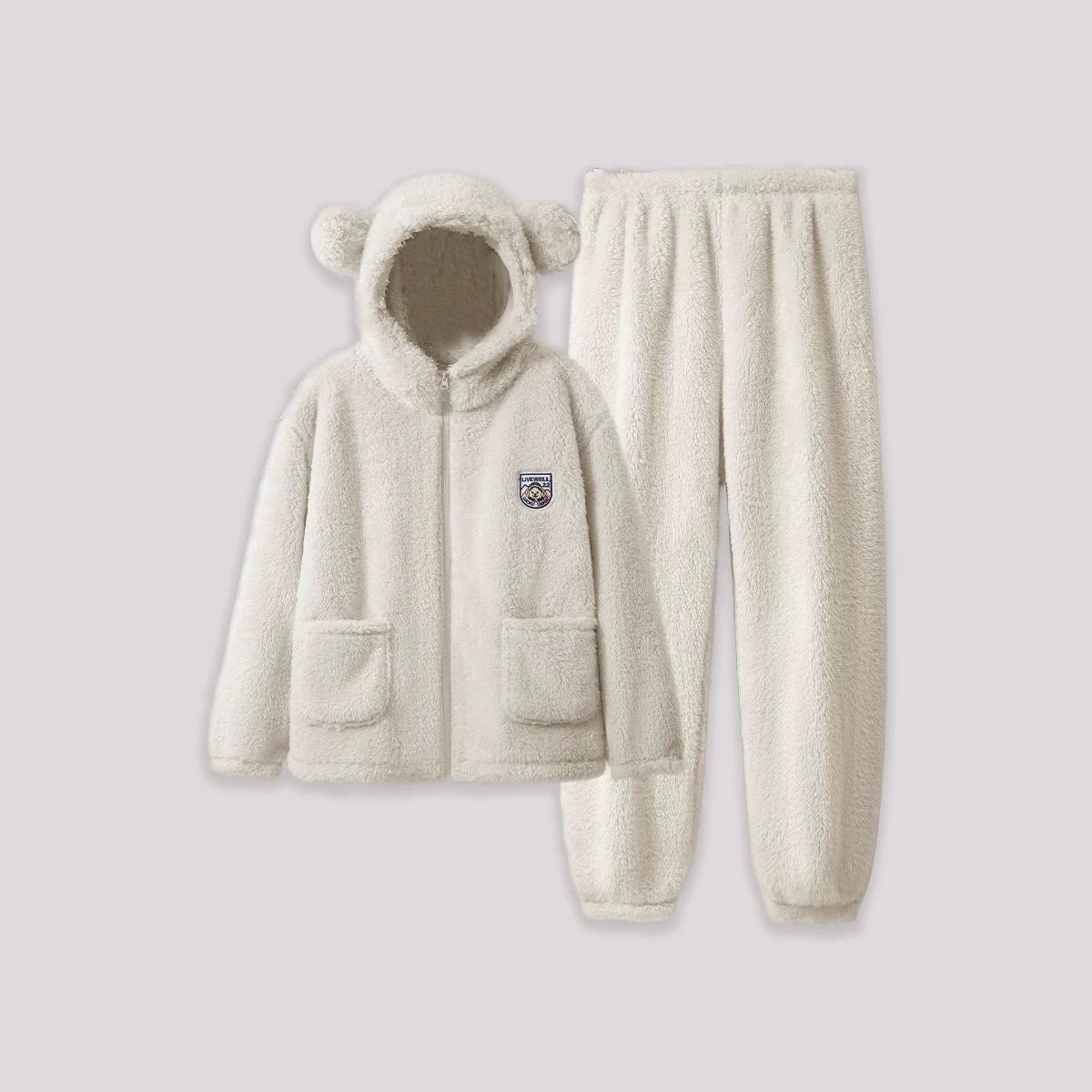 秋冬季加绒长袖连帽男女同款睡衣可外穿家居服SAXIAONI+GRE