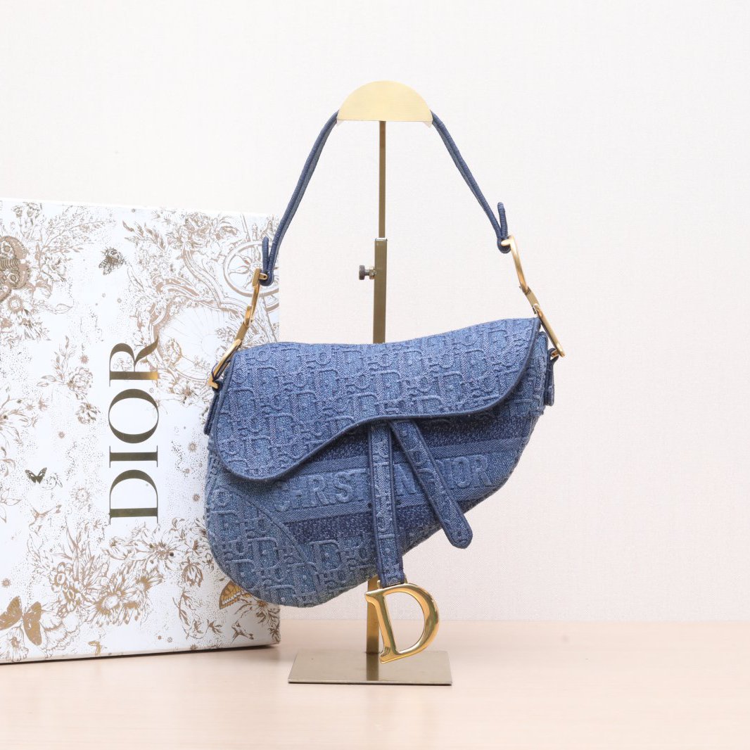 95新 DIOR/迪奥 活动黑黑 SADDLE 马鞍 中号 25.5 帆布 金扣 2019