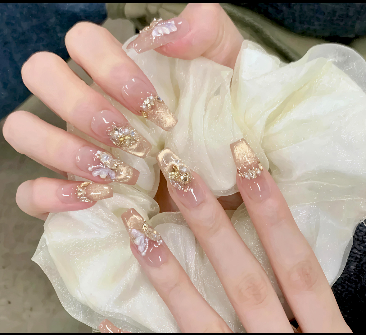 【烫金蝴蝶】纯手工穿戴甲气质款光疗美甲可拆卸贴片10片装