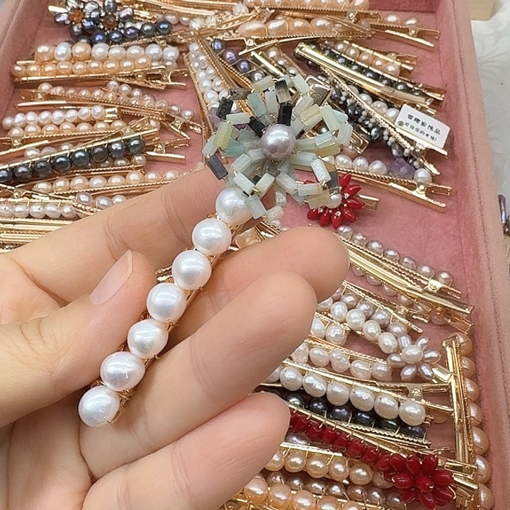 淡水珍珠发饰银S925镶嵌夏*