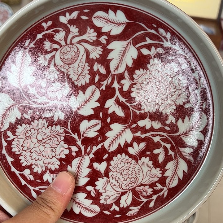 杯景德镇釉里红国色天香大壶承