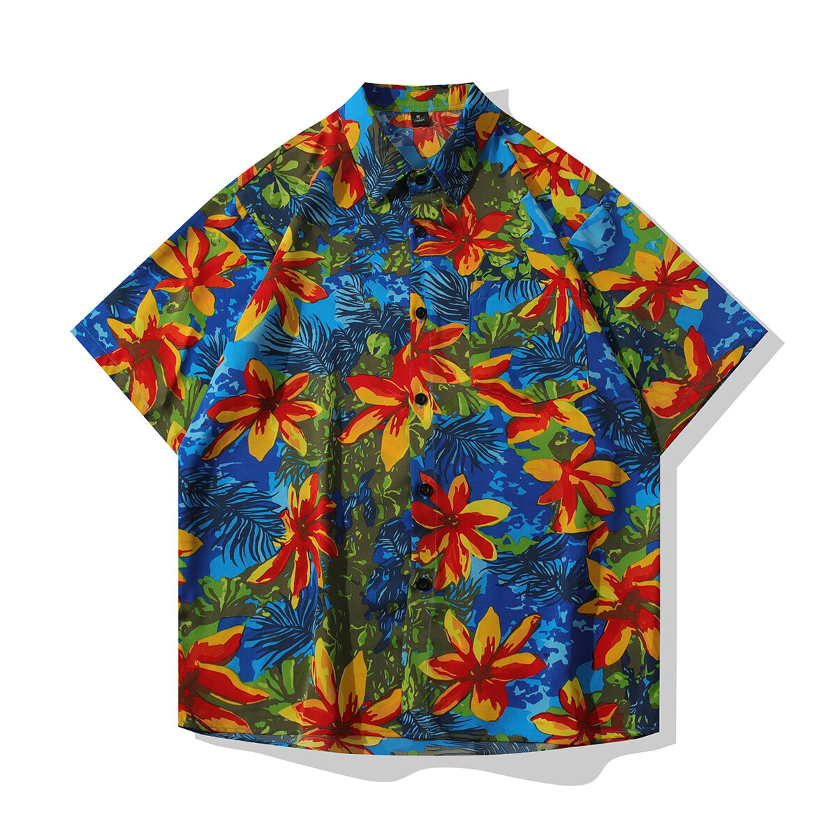 夏威夷冰丝花衬衫男五分袖夏季凉感透气印花短袖港风复古嘻哈衬衣