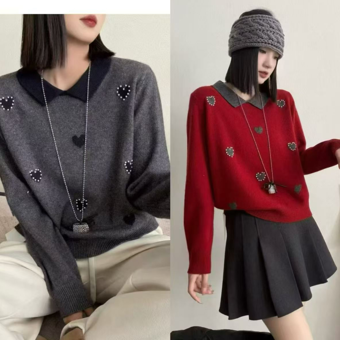 带领桃心洋气针织毛衣