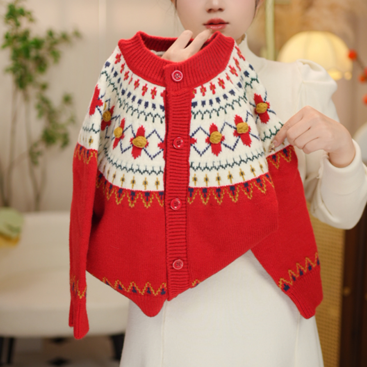 女童1洋气儿童新款秋冬韩版针织开衫毛衣外套