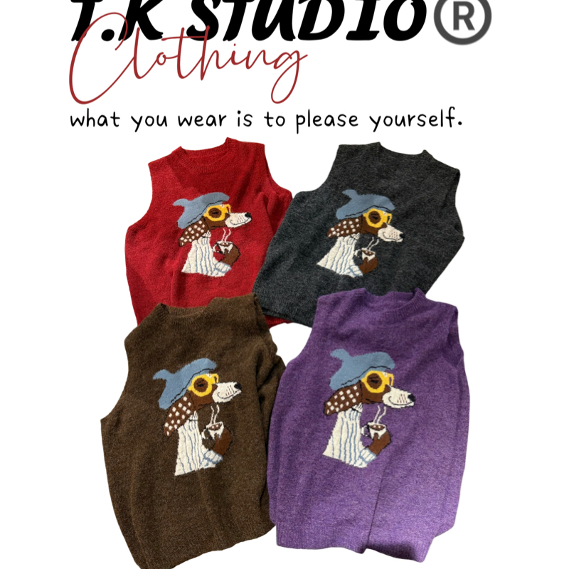 T.K<咖啡狗狗>针织无袖毛衣马甲宽松百搭减龄！