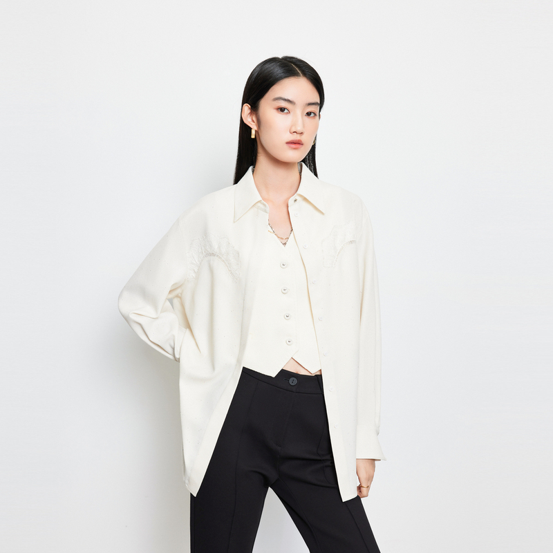 【商场同款】HPLY荷比俪24春新女廓形拼接气质衬衫HYE11630281