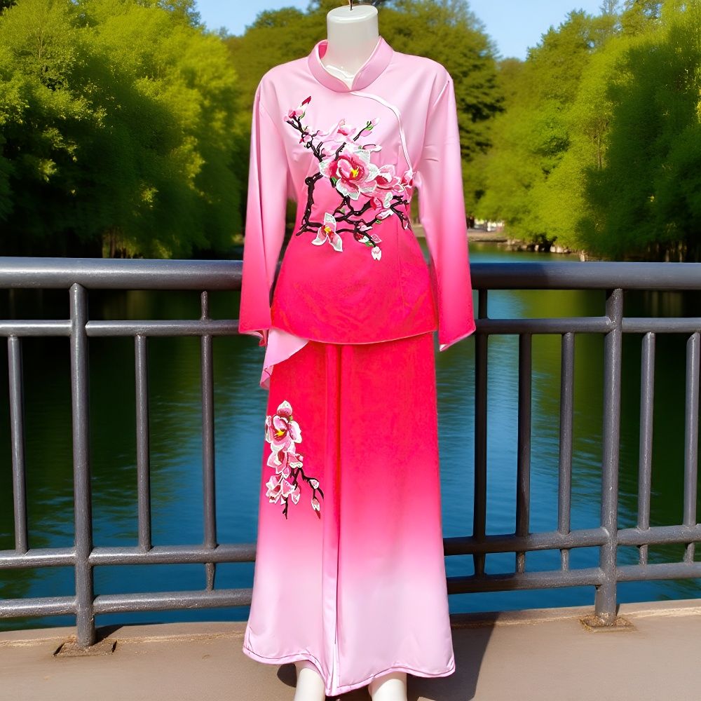 新款舞蹈服套装扭秧歌服装国风古典民族风大码中老年刺绣花秧歌服