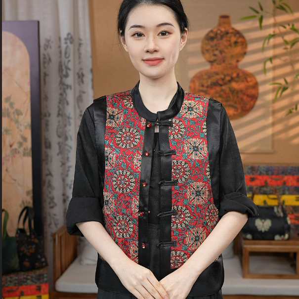 【红春澜】新中式国风高级感宋锦提 新款双面穿盘扣马夹