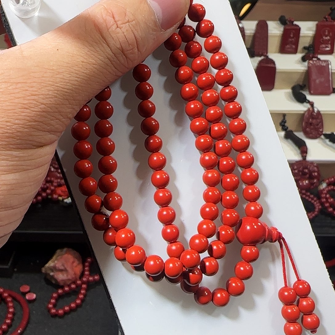 天然辰砂108颗水飞沙6mm