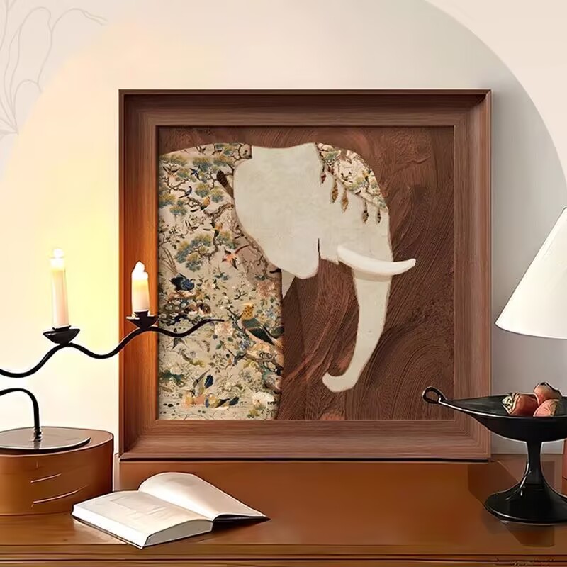 大象动物壁画中古风客厅挂画餐边柜动物装饰画卧室挂画摆画F11