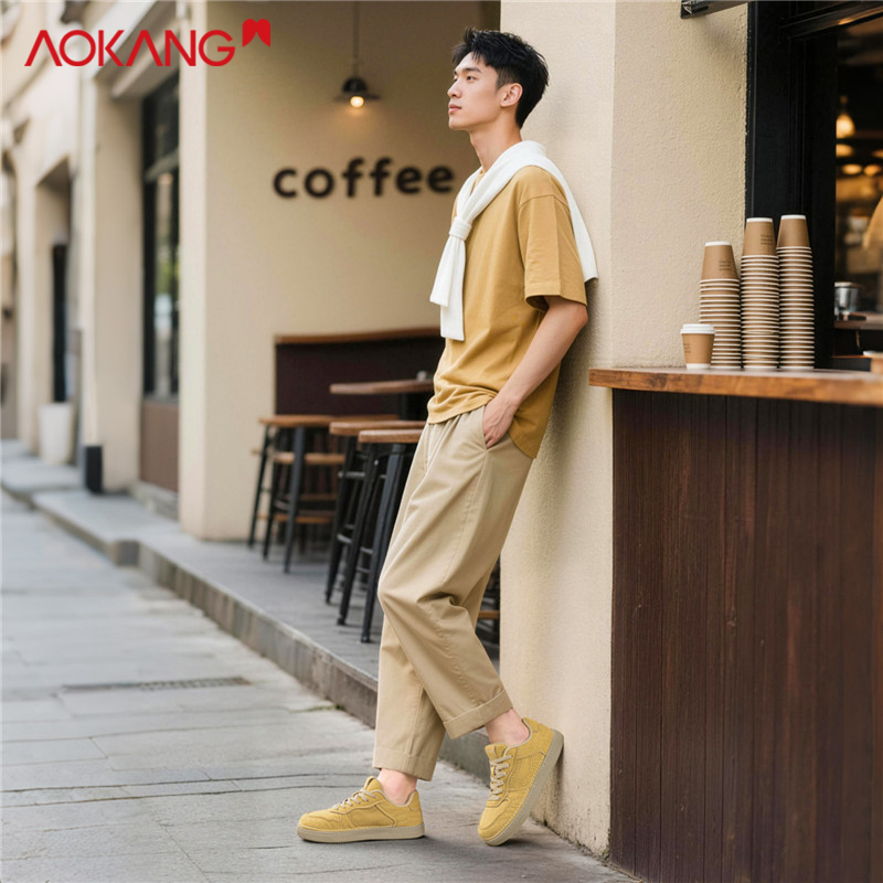 Aokang/奥康官方正品阔腿裤必备鞋男生潮款鞋子舒适透气休闲板鞋商品图