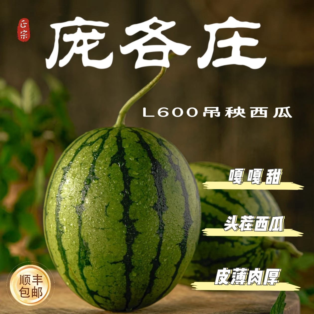 【精品西瓜】庞各庄头茬L600吊秧西瓜/2颗/6-8斤新鲜北京市