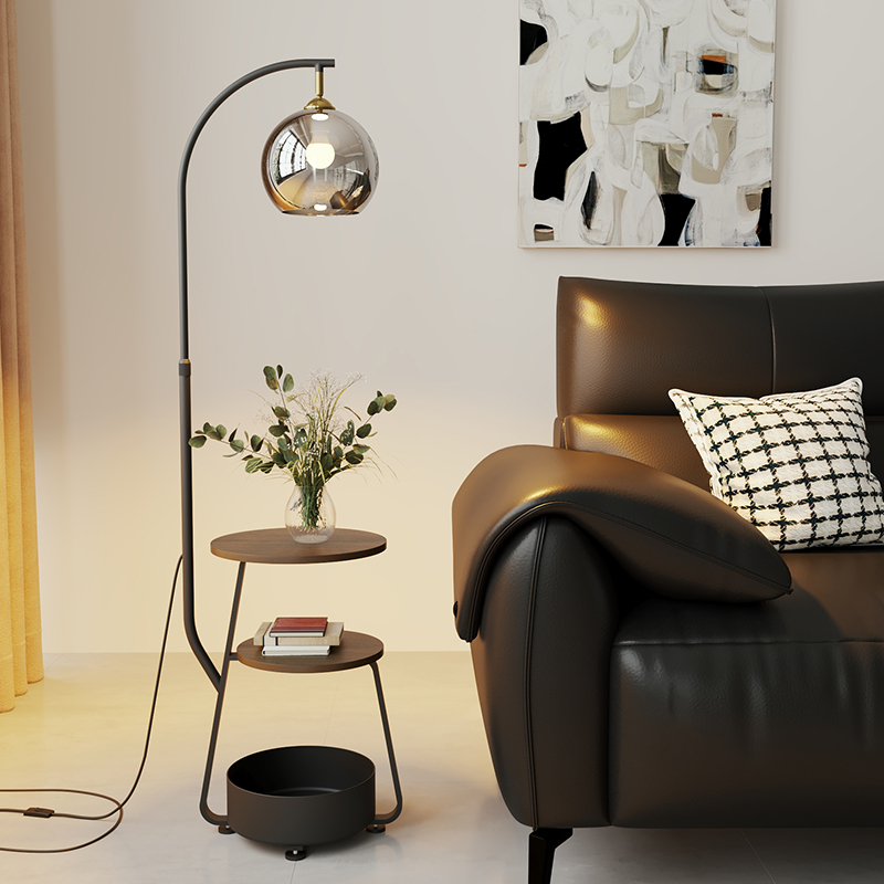 落地灯意式轻奢简约现代客厅卧室床头柜一体双层置物架