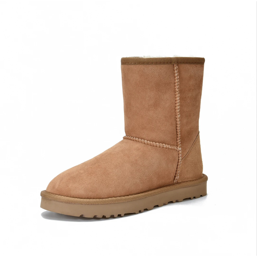 2cm/3cm【5825】桑坡雪地靴牛皮毛一体中筒高帮薄/厚底