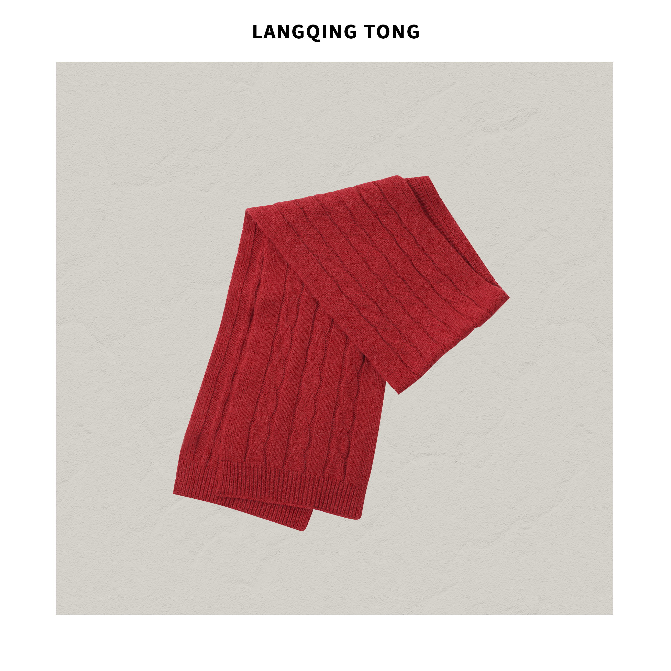 浪清/女装推荐 卡藿莎红色全羊毛围巾43764#