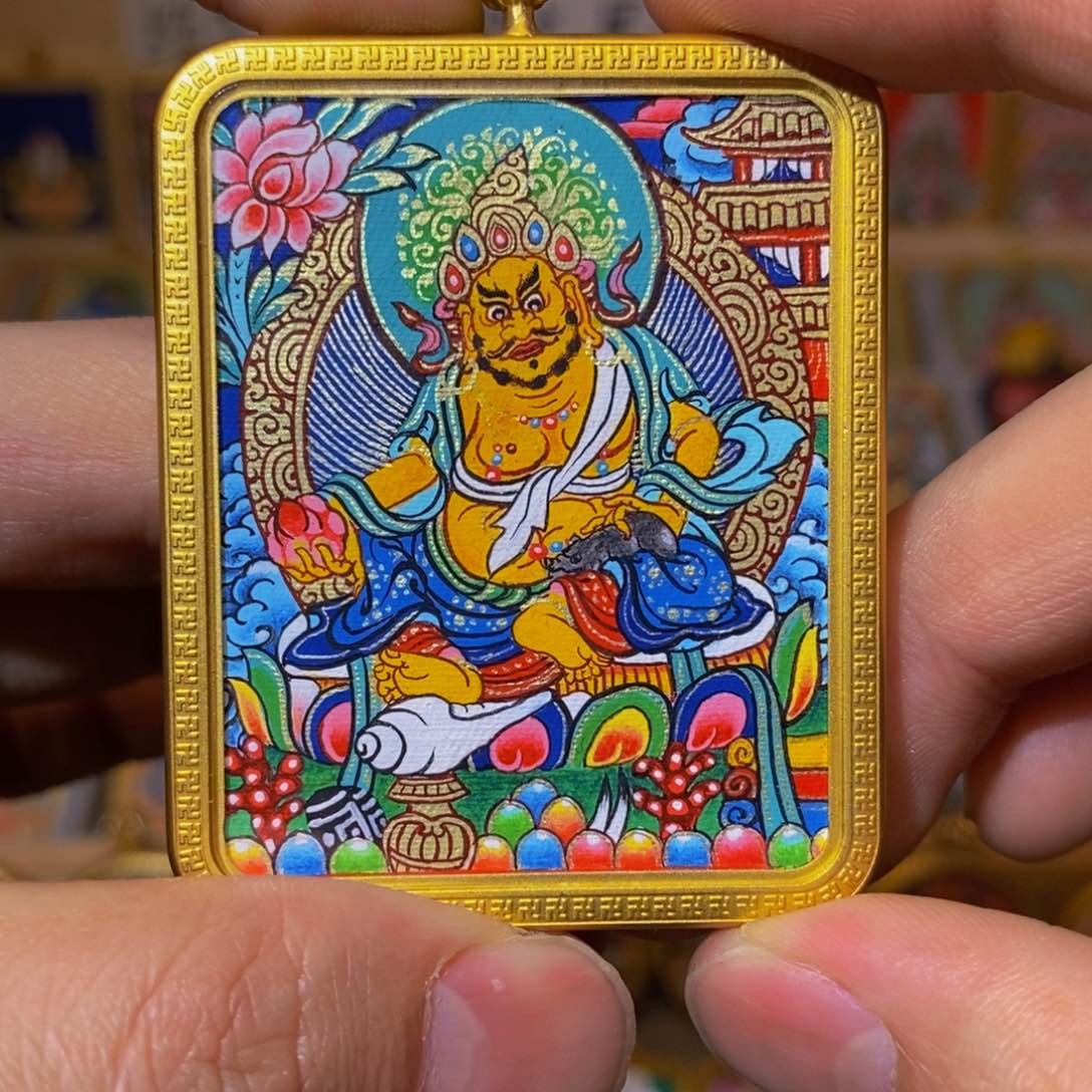 吊坠纯手绘黄财神唐卡