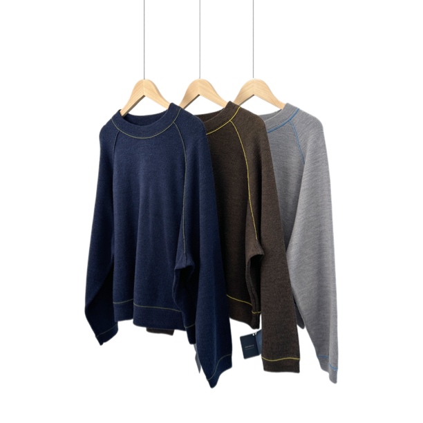 45复古简约撞色纯色扬子羊毛毛衣