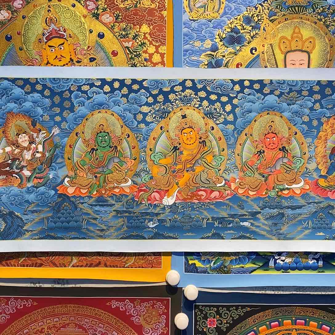 卷轴画紫*蒙纯手绘五路财手唐卡100*40厘米左右